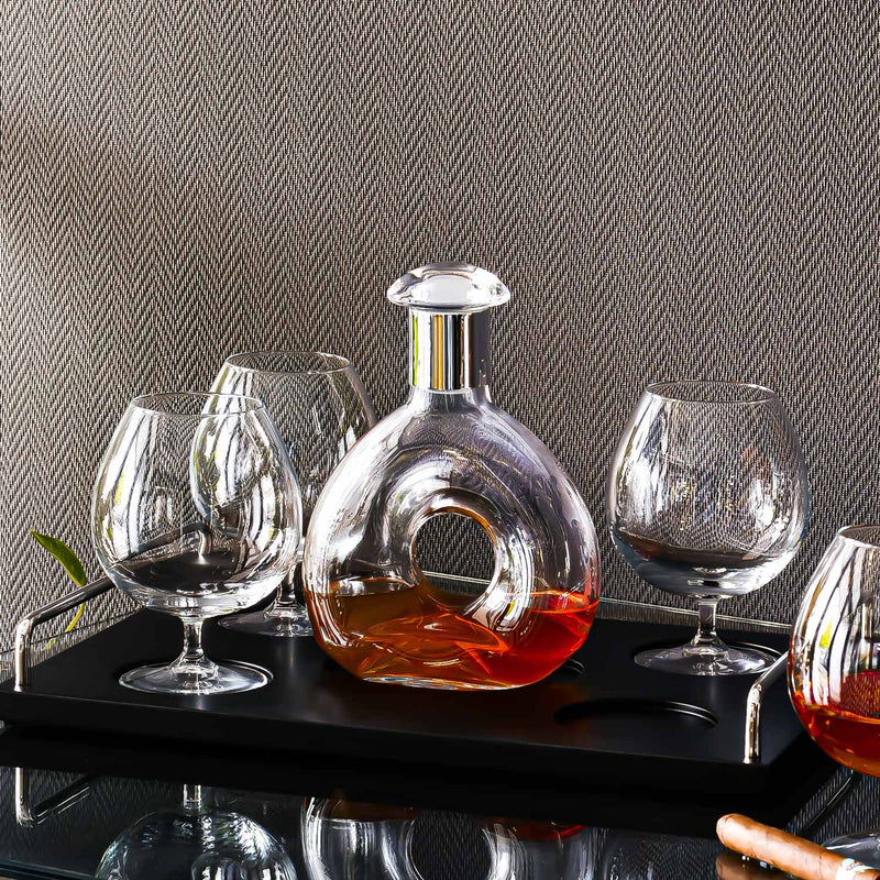 Cognac Set, 4 Glasses with Bottle, Silver-Plated