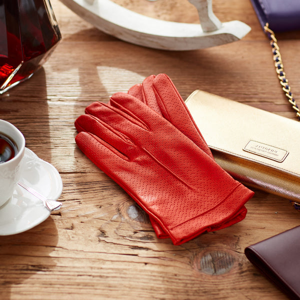 Silk Lined Leather Gloves in Coral-ANTORINI®