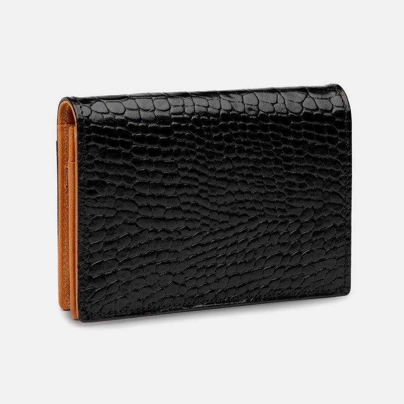 Credit and Business Card Holder in Black Croc and Cognac-ANTORINI®