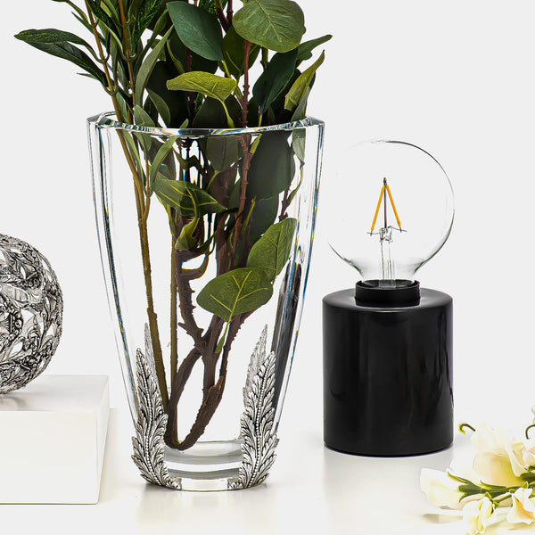 Crystal Vase Roma, With Silver Plated Leafs-ANTORINI®