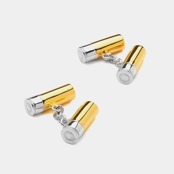 Silver Cufflinks Shot Gun Cartridge, Silver 925/1000, 6,4 g, Gold-Plated-ANTORINI®