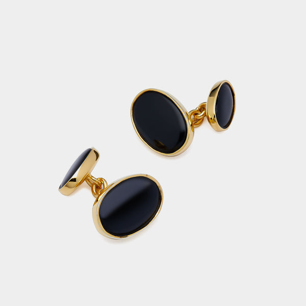 Chain Silver Cufflinks with Onyx, Silver 925/1000, 7 g, Gold-Plated-ANTORINI®