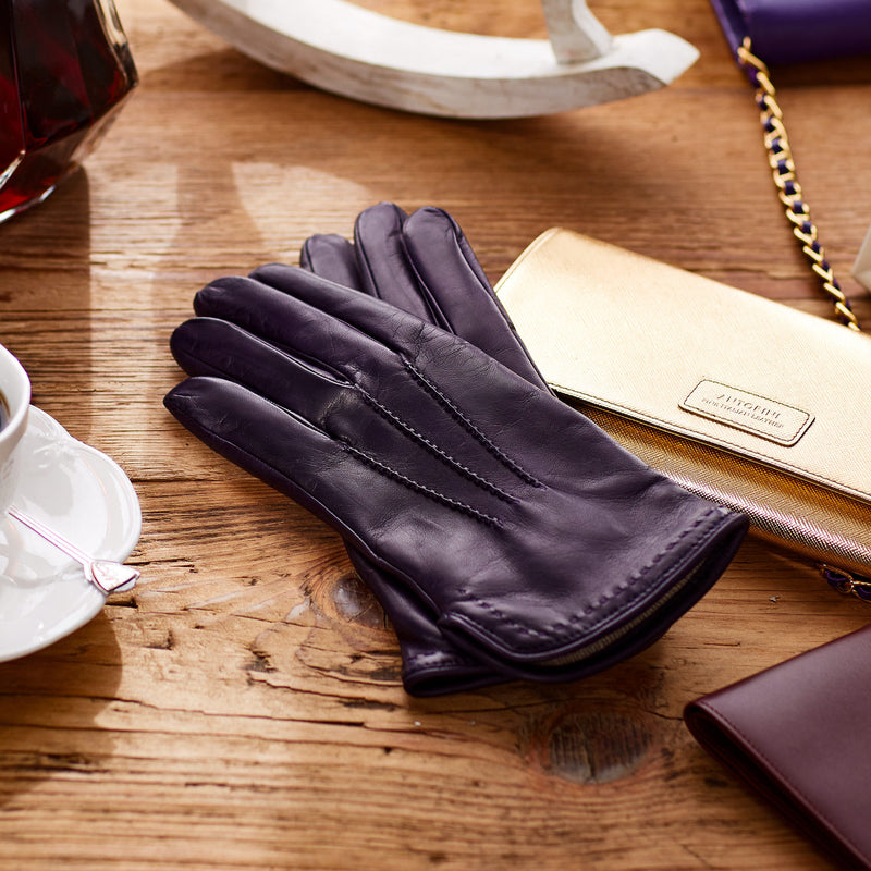 Wool Lined Leather Gloves in Purple-ANTORINI®