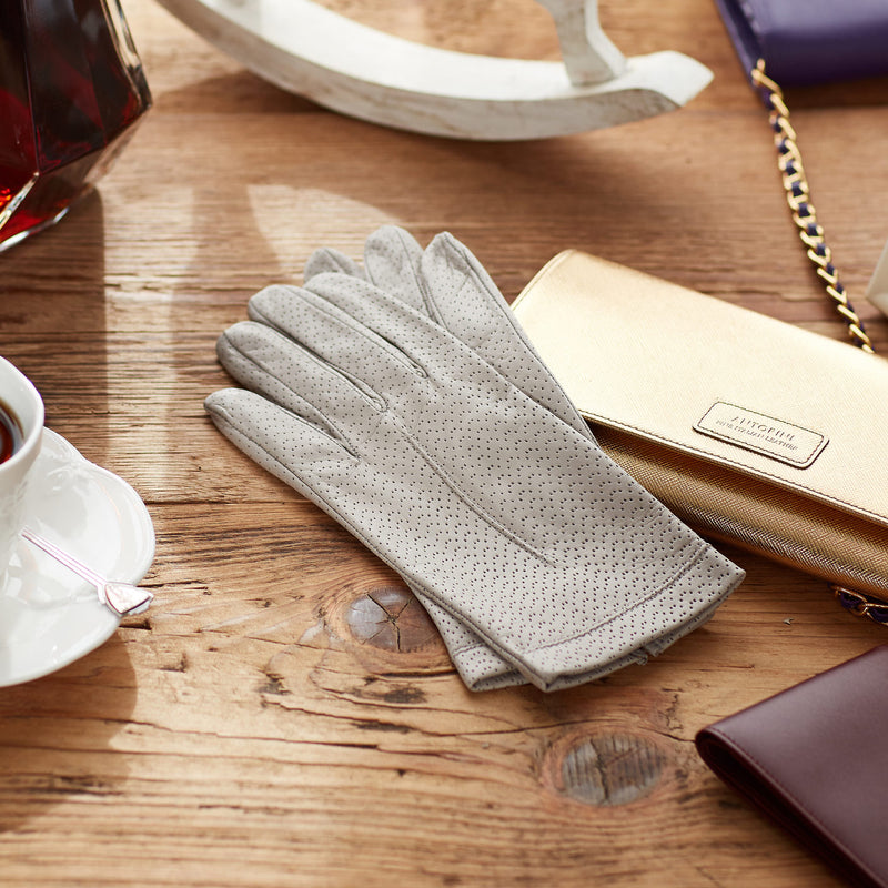 Silk Lined Leather Gloves in Light Grey-ANTORINI®