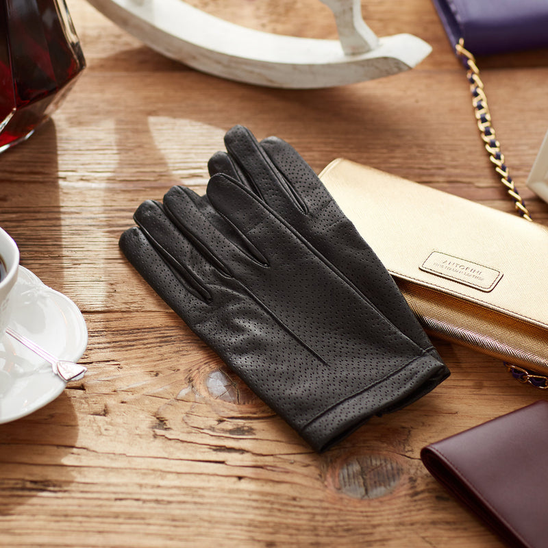 Silk Lined Leather Gloves in Dark Grey-ANTORINI®