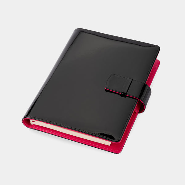 Leather A5 Padfolio in Glossy Black and Pink with Notepad-ANTORINI®