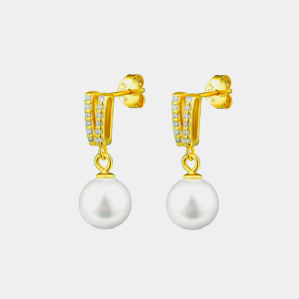 Silver Earrings With Zirconia & Pearl, Silver 925/1000, 2,4 g, gold-plated-ANTORINI®