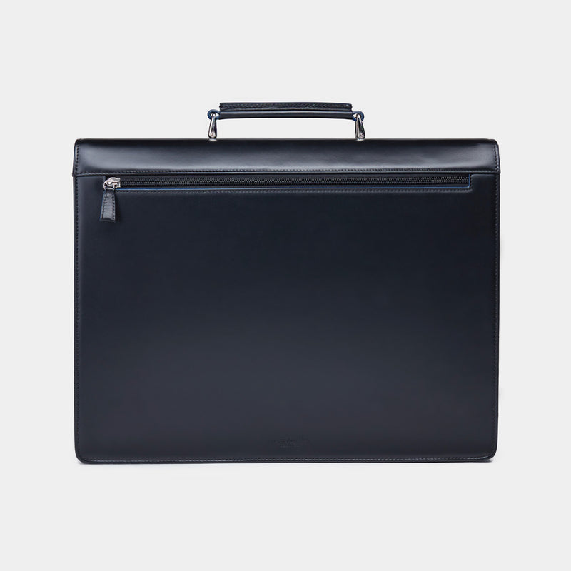 Executive Leather Briefcase, black / blue-ANTORINI®
