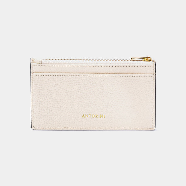 Zipped Coin Purse & Card Holder, Ivory Exedra Leather-ANTORINI®