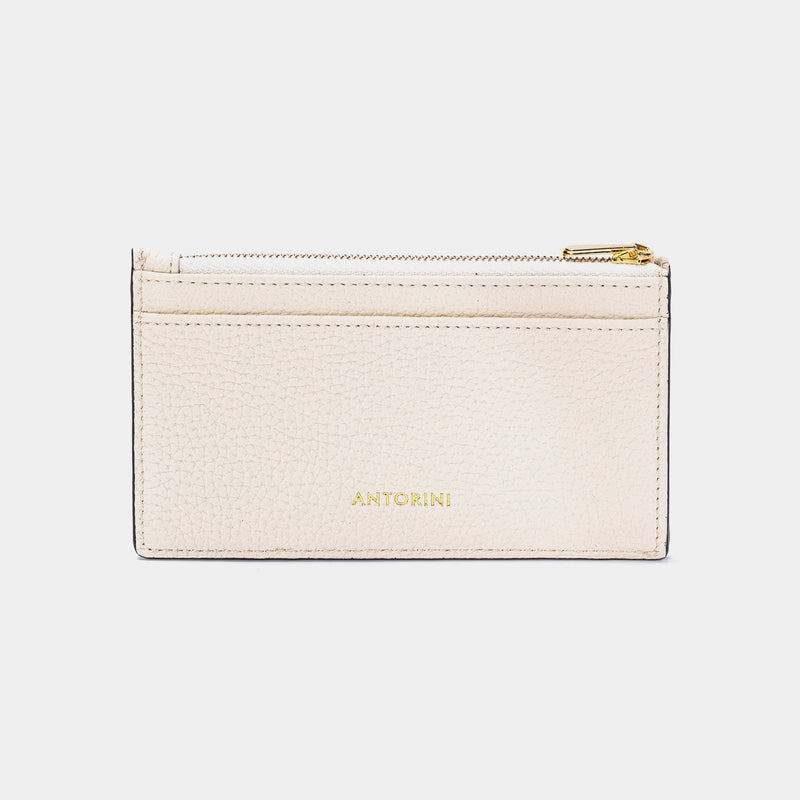 Zipped Coin Wallet & Card Holder, Ivory Exedra Leather-ANTORINI®