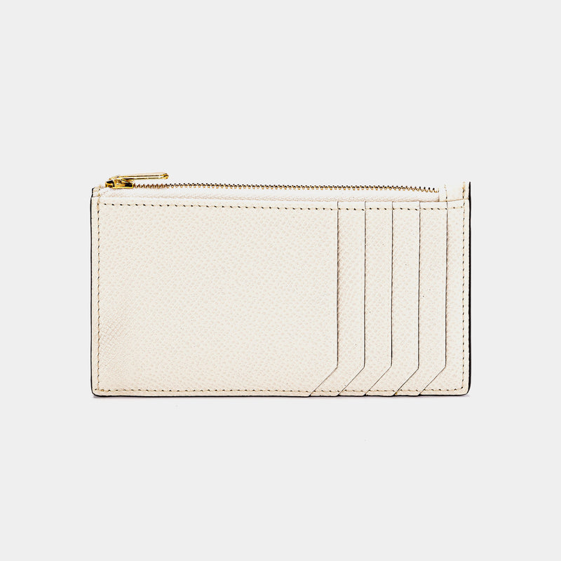 Zipped Coin Wallet & Card Holder, Ivory Gritti Leather-ANTORINI®