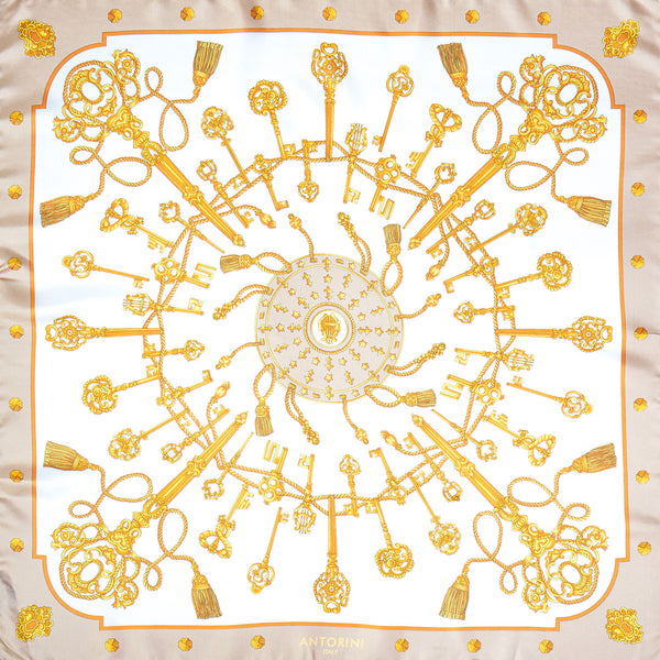 Golden Key Silk Scarf in Cream-ANTORINI®