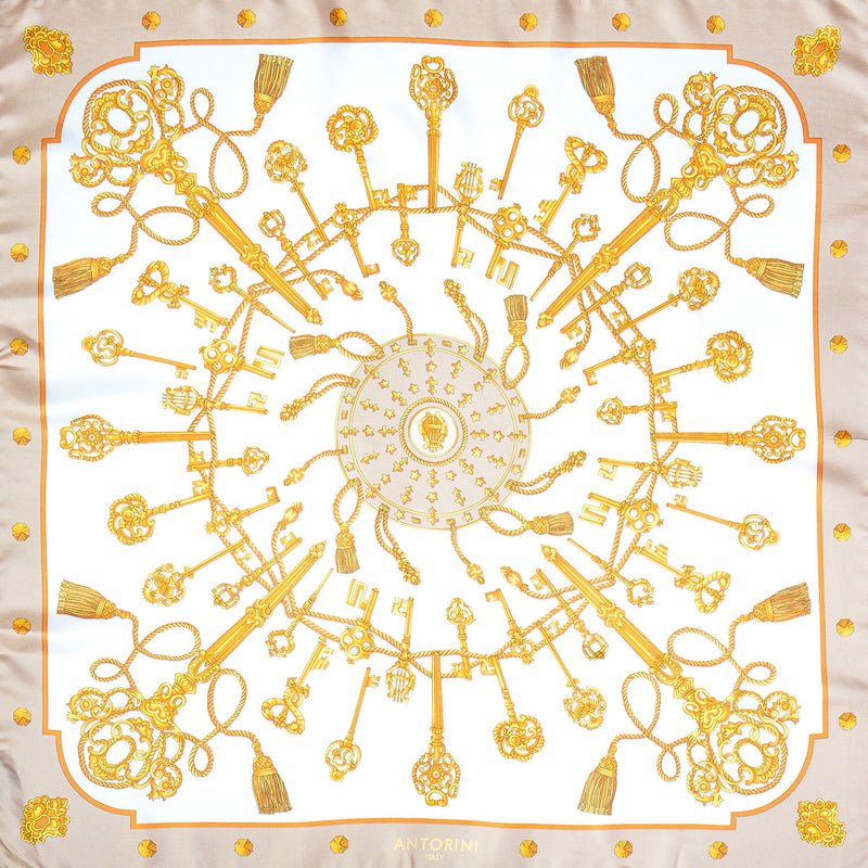 Golden Key Silk Scarf in Cream-ANTORINI®