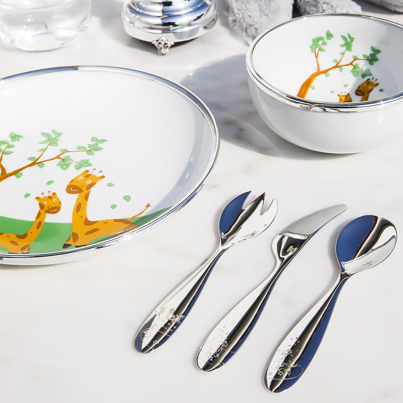 Porcelain Plate for children with giraffes and silver plated decoration-ANTORINI®