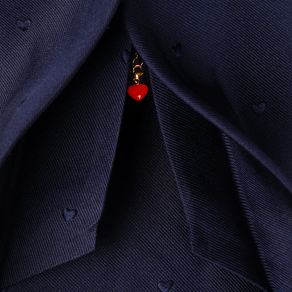 Silk Love Tie in Navy with Embroidered Hearts and Coral Pendant-ANTORINI®