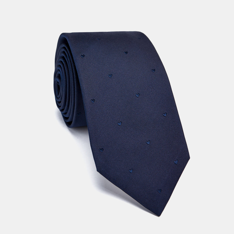 Silk Love Tie in Navy with Embroidered Hearts-ANTORINI®