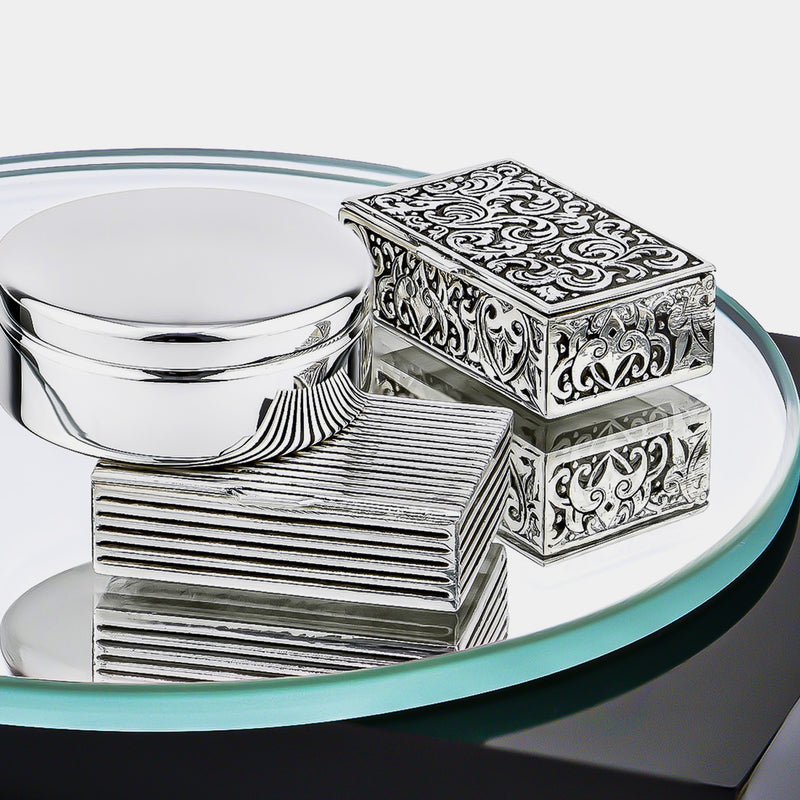 Silver-plated Pillbox or Keepsake Box with stripes-ANTORINI®