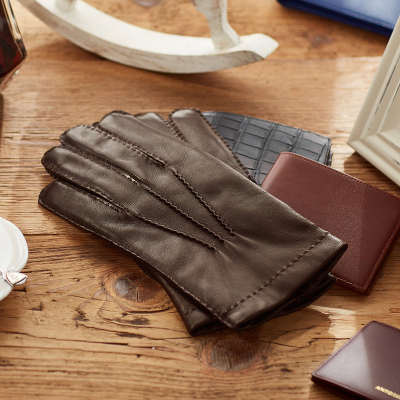Leather Gloves for Men with Cashmere Lining in Dark Brown-ANTORINI®