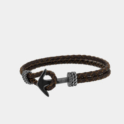 Men’s Leather Bracelet With Silvet Anchor, Silver 925/1000, 8,7 g-ANTORINI®
