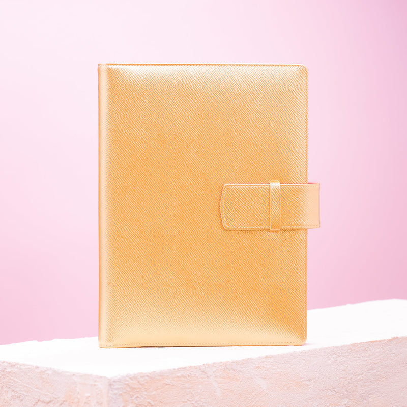 A5 Leather Diary 2023 Without Ring Binder Mechanism, Gold, Refillable-ANTORINI®