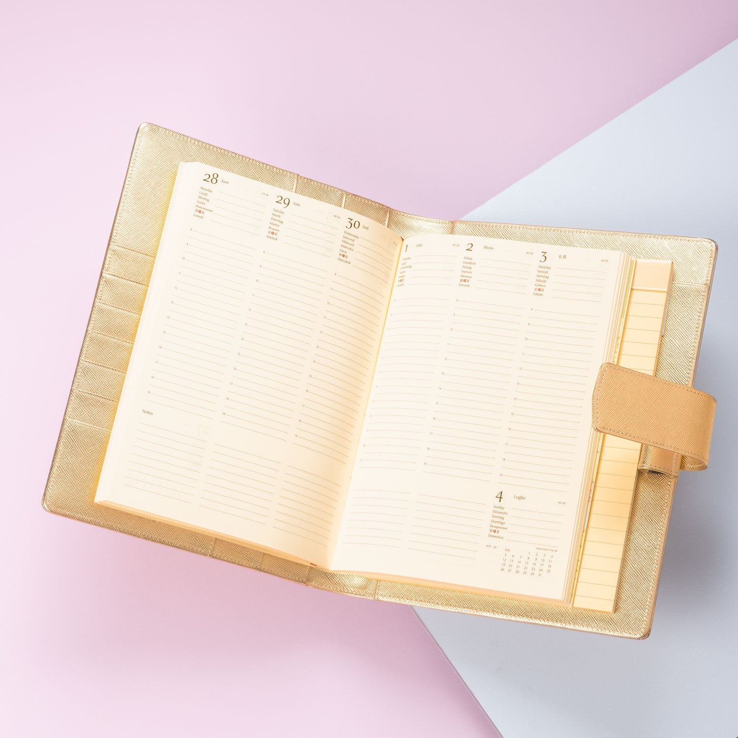 A5 Leather Diary 2026 Without Ring Binder Mechanism, Gold, Refillable ...