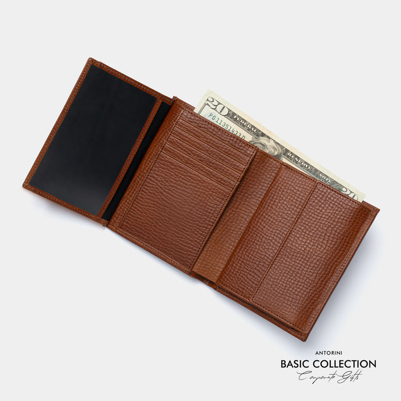 Large Leather Trifold Wallet in Brown - Corporate Collection