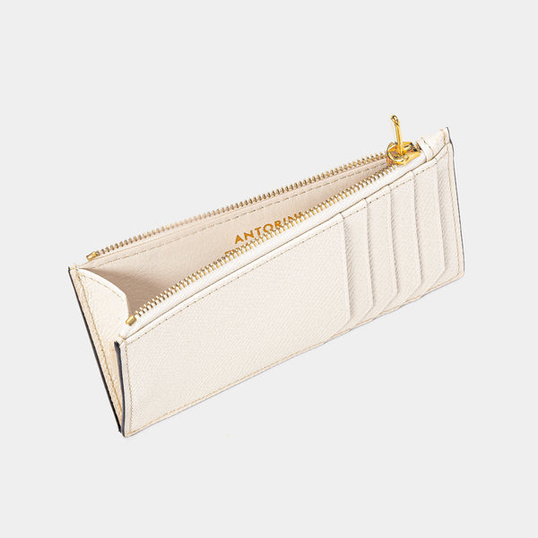 Zipped Coin Wallet & Card Holder, Ivory Gritti Leather-ANTORINI®