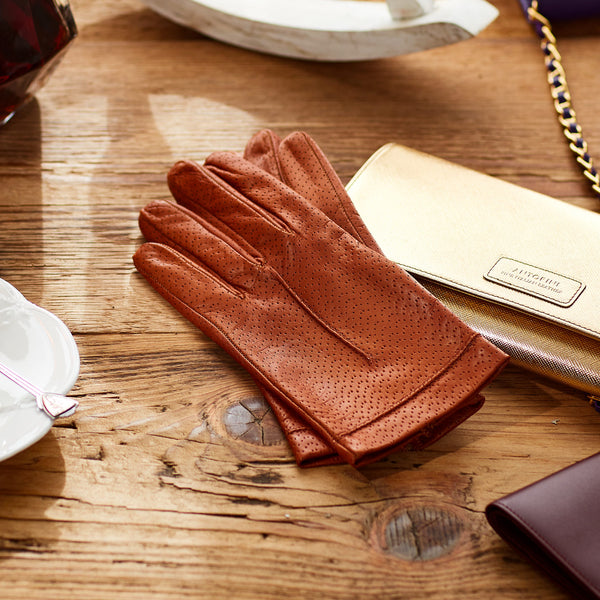 Silk Lined Leather Gloves in Nut-ANTORINI®
