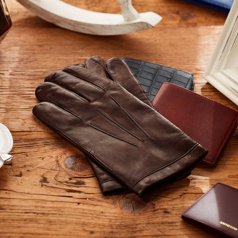 Leather Gloves for Men with Cashmere Lining in Brown-ANTORINI®
