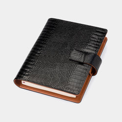 Leather A5 Padfolio in Black Croc and Cognac with Notepad-ANTORINI®