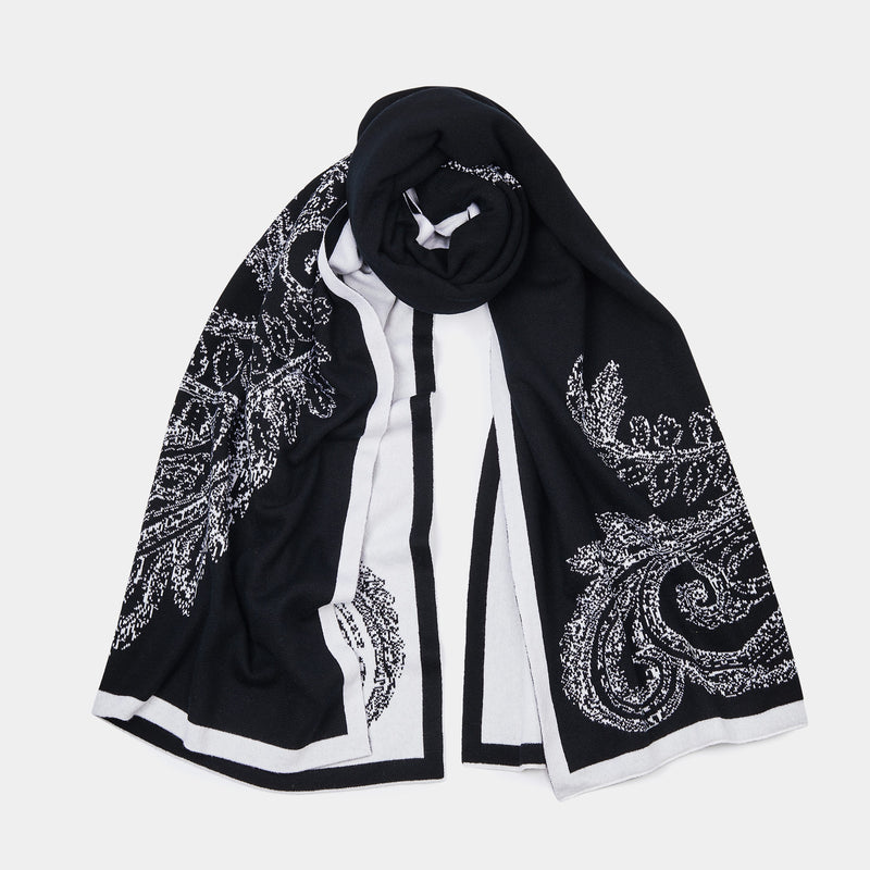 Cashmere Scarf Patterned in Black and White-ANTORINI®