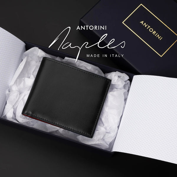 10cc Bifold Wallet in Black and Red, ANTORINI Naples – ANTORINI®