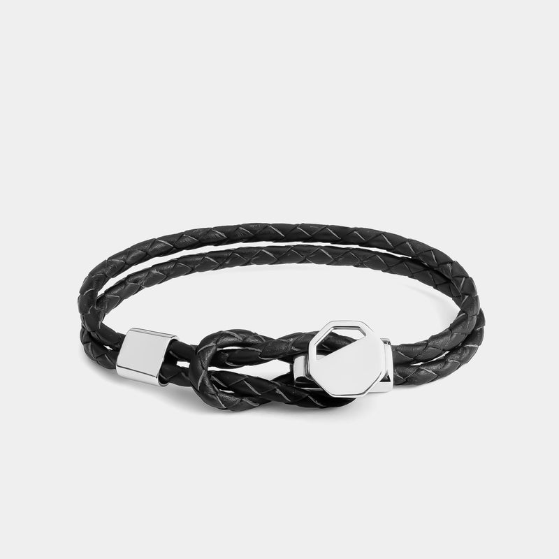 Men’s Leather Bracelet With Octagon, Silver 925/1000, 9 g-ANTORINI®