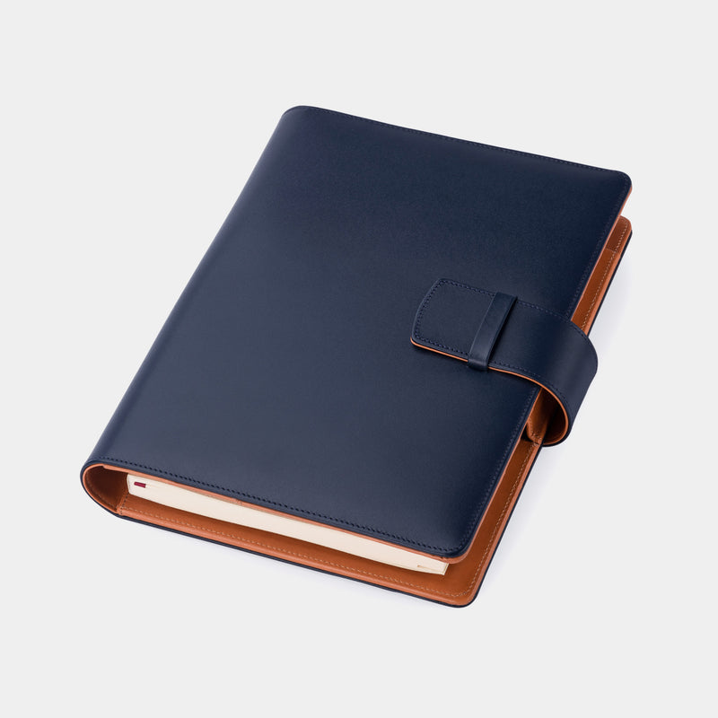 Leather A5 Padfolio in Navy and Cognac with Notepad-ANTORINI®
