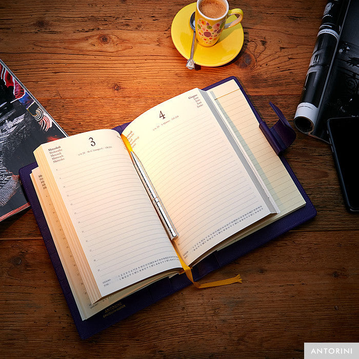 Multifunctional Leather A5 Journal/Diary and Note Pad in Purple Saffiano-ANTORINI®