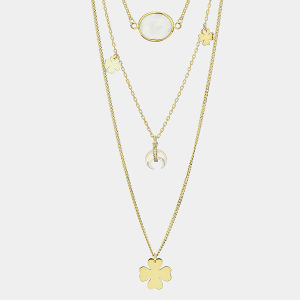 Silver Tripple Necklace with Four leaf Clover, Silver 925/1000, 7,4 g, Gold-plated-ANTORINI®