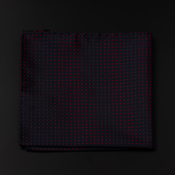 Jacquard Silk Pocket Square in Navy With Red Dots-ANTORINI®