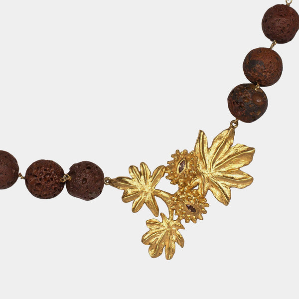 Silver Necklace with Silver necklace with lava stones and chestnuts, gold plated, silver 925/1000, 23,2 g, Gold-plated-ANTORINI®