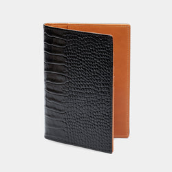 Passport Cover in Black Croc and Cognac-ANTORINI®