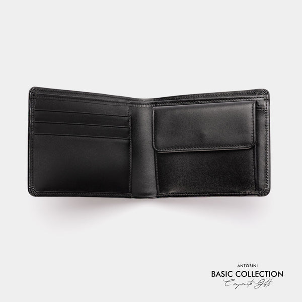 Men's Coin Wallet in Black Satin, 4cc - Corporate Collection-ANTORINI®