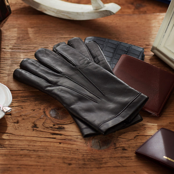 Leather Gloves for Men with Cashmere Lining in Black Colour-ANTORINI®