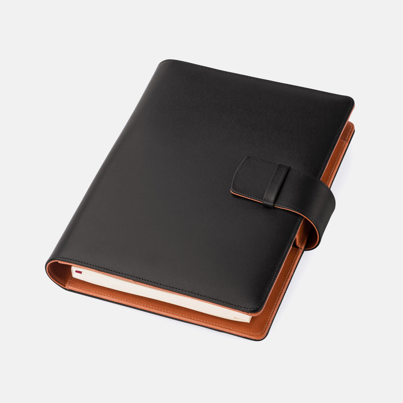 Leather A5 Padfolio in Black and Cognac with Notepad-ANTORINI®
