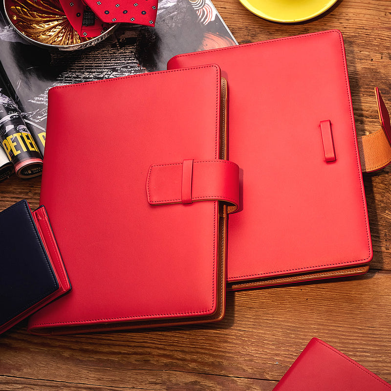 Multifunctional Leather A5 Journal/Diary and Note Pad in Red & Cognac