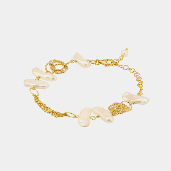Silver Cuff Bracelet with Pearls, Silver 925/1000, 4 g, gold-plated-ANTORINI®