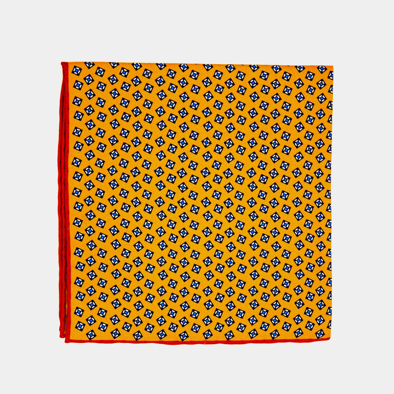 Silk Pocket Square, Yellow With Squares-ANTORINI®