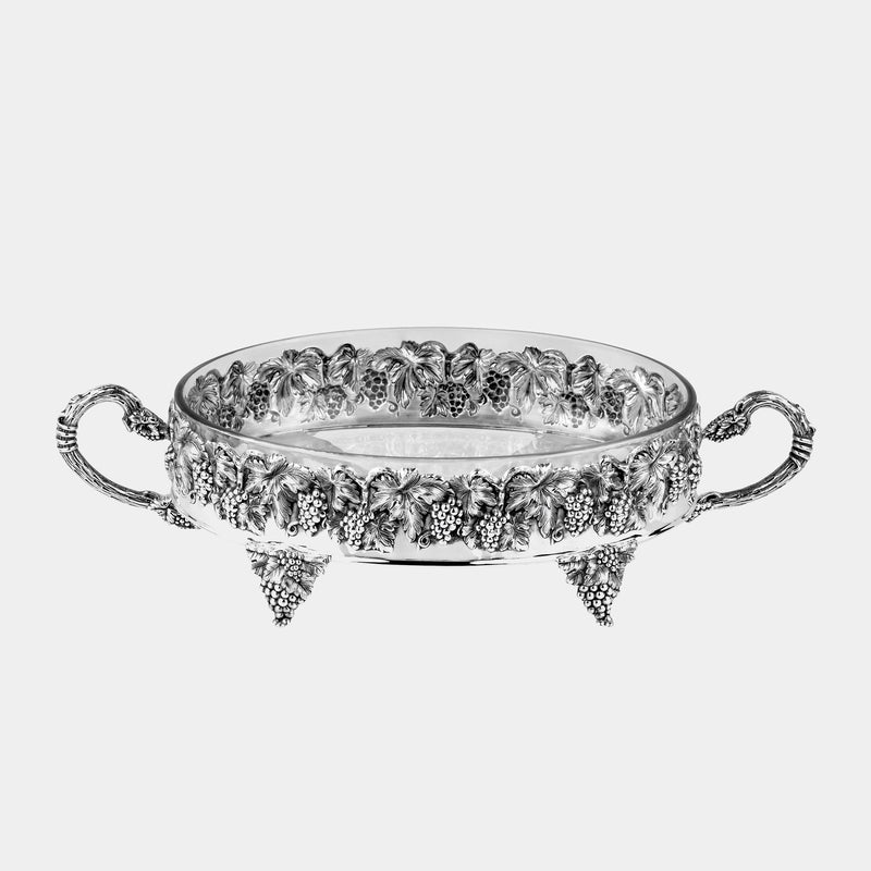 Glass Fruit Bowl with Silver Plated Leaves and Grapes-ANTORINI®
