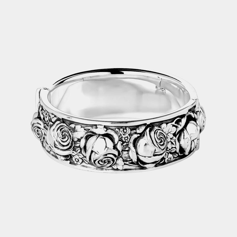 Silver Cuff Bracelet With Roses, Silver 925/1000, 60 g-ANTORINI®