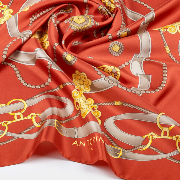 Gold & Bridle Scarf, Red-ANTORINI®