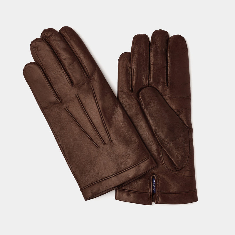 Men's Leather Gloves with Cashmere Lining in Brown ANTORINI Men's Leather Gloves with Cashmere Lining in Brown ANTORINI