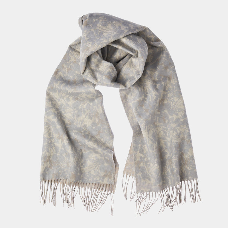 Cashmere Scarf with Floral Pattern in Beige and Grey-ANTORINI®